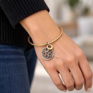 Rebecca Italy Two Tone Gold Silver Tone Bangle Bracelet Openwork Circle Charm